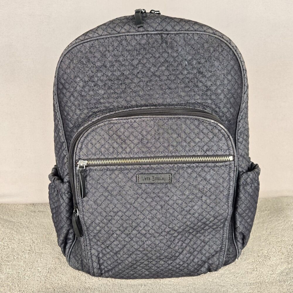 Vera Bradley Iconic Campus Backpack Denim Gray Quilted Laptop School Bag College